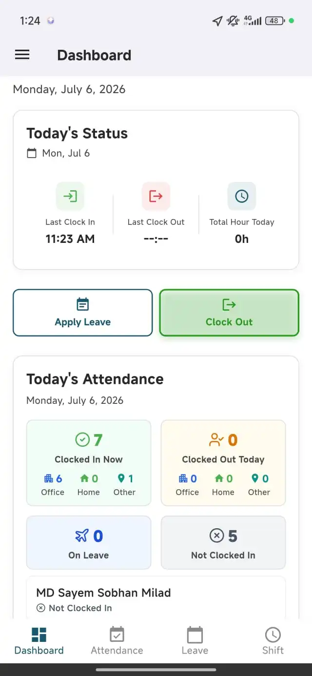 TruPeople mobile attendance dashboard
